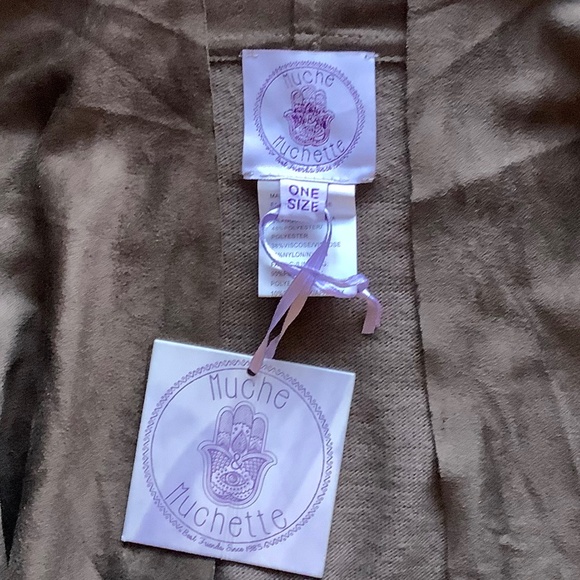 NWT Muche Et Muchette draped chocolate brown Faux Suede fringed sweater - Picture 5 of 11